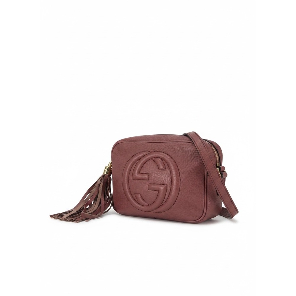 Gucci Soho Disco Crossbody Bag Pink Pebbled Leather Tassel Shoulder Bag